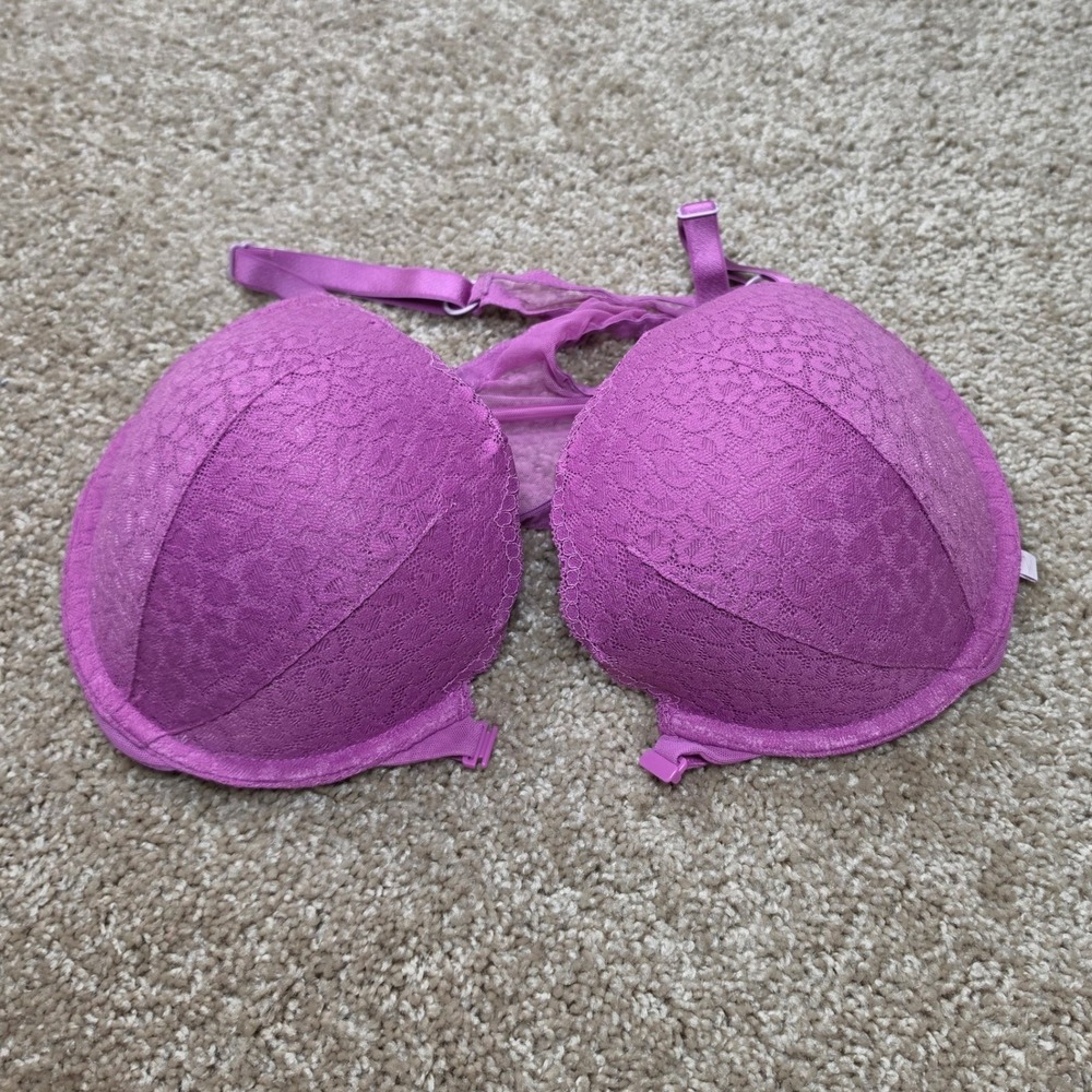 Victoria's Secret Bra Purple Lace Push-Up Racerback Front Close 36DD